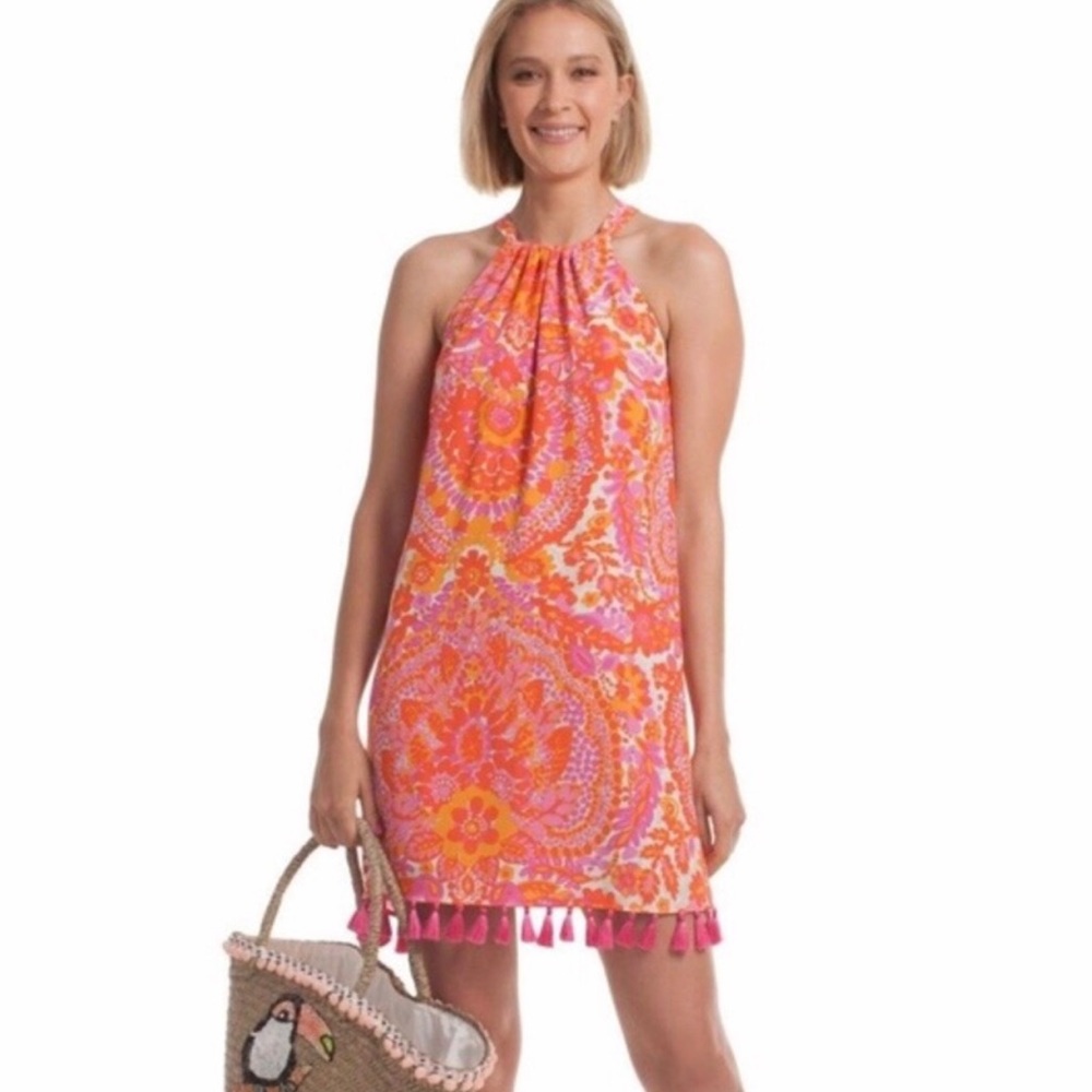 Trina Turk peony lined tassel trim shift dress 4